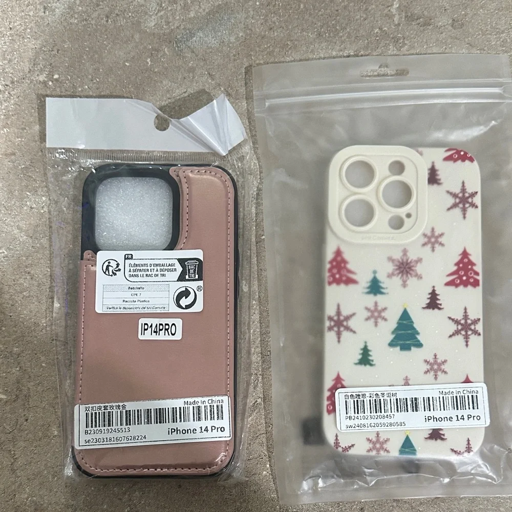 iPhone 14 Pro Pink and Holiday Tree Case Set